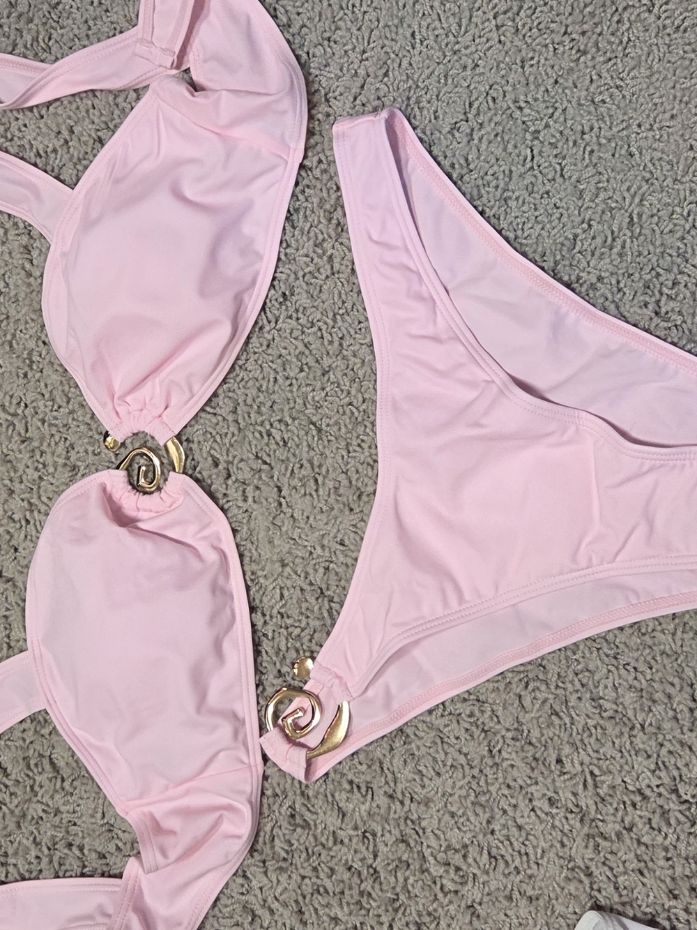 Two Piece Swimsuit in Light Pink with Gold Accent Bikini
